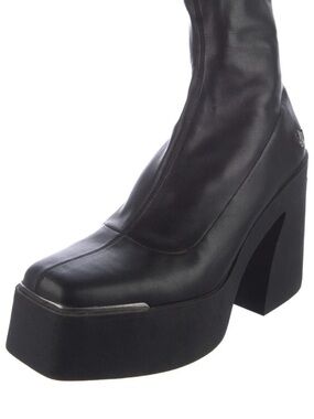 Naked Wolfe Black Leather Platform Block Heel Boot